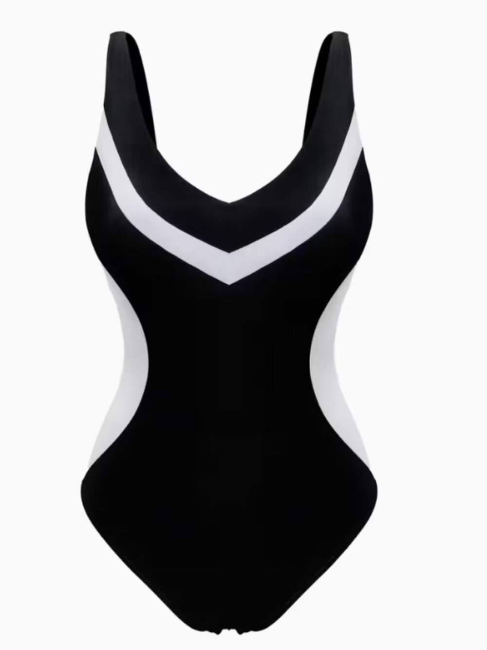 Women's One-Piece Swimsuit Round Neck, Black and White Trim (NEW)